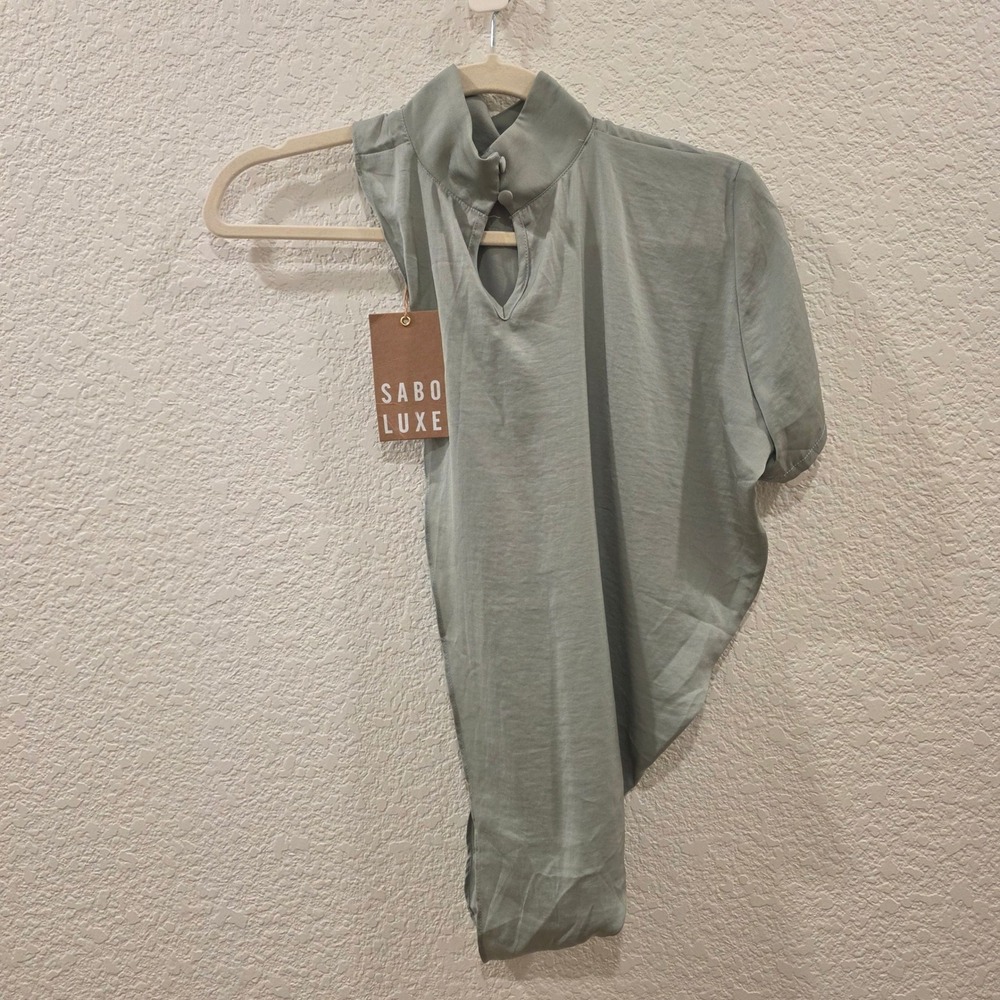 Sabo Luxe Womens Sage Green Asymmetrical One Shoulder Draped Top XS NWT